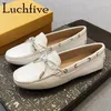 Casual Shoes 2024 Spring Genuine Leather Bow Knot Loafers Women Slip On Round Toe Flats Brand Walking Driving