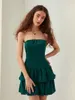 Casual Dresses Wsevypo Elegant Vintage Tube Top Party Women's Off-Shoulder Axless Ruffles Tutu Tiersed Mini Dress for Night Gown