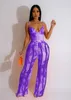 Women's Two Piece Pants Summer Fashion Tie Dye Printing Two Piece Set Women Sexy Strap Top Tassel Pants Two Piece Set Women Y240426