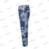Casual blauw mozaïek rechte denim pant -ontwerper damoflag marque l damier veer plaid patchwork denim broek jogger sport jeans parel knop