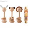 Mobile# Baby Holzmontessori Spielzeug Cartoon Tier Kaninchen Krokodilblöcke Rassel Rätsel Spiel Holzring Neugeborene Rassel Teethering Toys D240426