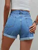 Women's Shorts 2024 Summer New Womens High Waist Fashion Hemmed Denim Shorts Hole Jeans Y240425