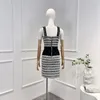 Work Dresses Women High Quality Vintage Chain-straps Tweed Crop Top And Striped Pencil Skirt Two Piece Set 2024 Latest