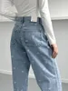 Women's Jeans Fashionable Blue Bow Straight Women 2024 Spring Summer High Waist All-Matching Wide-Leg Denim Trousers Nice Pants