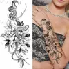 Tatuagem transfira preto grande flor de cobra Fake Tattoo Stick for Women Dot Rose Peony Tattoos Diy Transferência de água Tatoos Girls 240427
