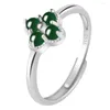 Clusterringen 925 SILVER NATUURLIJKE GROENE JADEITE BALL CARDEN Bloem Lucky Ring S925 Verstelbaar Certificaat Bridal Luxe Jade Vintage Sieraden