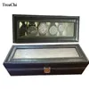 6 SLOTS Black Pu Wrist Watch Jewelry Display Storage Organizer Case Glass Cover Mechanical Mens Watches Travel Holder Present Box 240415