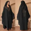 African Design Femmes musulman Abaya mousseline de soie longue robe robe diamants de luxe Perles à manches complètes boubou jilbab avec 240415 intérieur