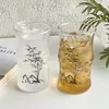 Wine Glasses 412ml Ink Painting Bamboo Cup Safety Material Thickened Glass Durable Home Party Juice Personalized Drinking Supplies