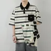 Młode styl luźne koszule polo letnie swobodne pół rękawie odzież masy mody kołnierz odchwytu koreańskie kieszenie tshirty 240417