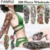 Tatueringsöverföring 200 stycken grossist tillfällig 48x17 cm tatuering full arm ben nun lejon tatu för män kvinnor henna kroppskonst tatuering klistermärken leveranser 240427