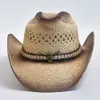 Chapeaux à bord large chapeau seau de seau tissé à la main Paille naturelle Western Cowboy pour femmes hommes Curling Brim Beach Sun Chapeaux de paille formeable Y240425