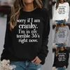 Damen Hoodies Französische Pullover Frauen Damen runden Hals Langsamen Buchstaben Muster Print Sweatshirt Mode Casual Tops lange Jacke