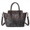 Tas yourason 2024 vrouwelijke retro handgemaakte echte lederen bloemen messenger tassen hassp zachte dames schouder embossing ritssluiting handtassen