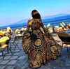 Kvinnors casual klänningar boho v-ringning vintage tryckt klänning stor sväng split sundress lång maxi för sommaren