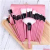 Makeup Brushes High Quality 24Pcs Set Wooden Goat Hair Professional Make Up Home Use Eyeliner Foundation Eyeshadow Drop Delivery Othwr