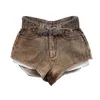 Kvinnors shorts retro bruna shorts med en skuren midjeband hög midja personlig mode breda ben heta byxor shorts kvinnor y240425