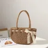 Totes Bow Woven Axel Bag 2024 One-Shoulder Portable Hand-Woven Straw Seaside Holiday Beach Pure Color Handväska