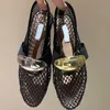 Designer Sandalen Dames schoenen Ballet Flats schoenen Luxuremerk Zomerschuifjes uitgehold uit Mesh Sandals Roman Vintage Rhinestone Dress Metallic Leatherina