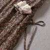 Robes décontractées mori girl imprimé littéraire lin en coton robe à manches longues à manches lâches en tout-match peu de collier de poupée