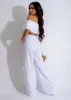 Women's Two Piece Pants Summer Fashion Solid Two Piece Set Women Casual Off Shoulder Top Wide Leg Pants Two Piece Set Women Y240426