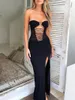 Vestidos casuais Combhasaki Summer feminino Vintage preto sem mangas sem alças fora do ombro Split Hollowd Out Tubo Maxi Long Evening