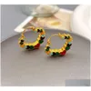 Stud 2024 Earrings European And American Retro Color Enamel Heart-Shaped Ear Clip Womens Earring Drop Delivery Jewelry Otm9G