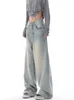 Circyy High Waisted Jeans Women Autumn Button Full Length Wide Leg Denim Pants Fashion Vintage Y2K Light Blue Loose Trousers 240423