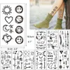 Tatuagem Transfer 30 folhas impermeabilizadas pretas de tatuagem Mulheres da mão corporal Desenho de arte de tatuagem temporária Men Words Words Tatto Face 240427