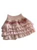 Kobiety S Lolita Mini spódnice Śliczne kokardki z boku wysokim talii warstwowy warstwowy hem a-line krótki 240420