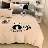 Conjuntos Lindo Panda 100% de ropa de cama de algodón Kawaii Cubierta nórdica bordada sábanas colas de almohada de lino de cama plana/ajustada para niños