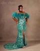 Ebi 2024 Aso Hunter Green Mermaid Prom Dress Crystals Crystals Lace Lace Night Formal Fête Deuxième réception 50e anniversaire Robes de fiançailles Robe Robe de Soiree es