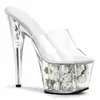 Slippers LAIJIANJINXIA Big Size Summer Style Sexy Women Pumps Flower Platform Shoes Woman Transparent Crystal 15 CM High Heels