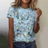 Kvinnors t-shirt sommar ny kvinnor t-shirt 3d tryck mode elegant temperament kort-slve strtwear populära lösa bekväma kvinnliga kläder t240425