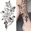 Tattoo Transfer Black 3D Rose Temporäres Tattoo für Frauen Mädchen Erwachsene Pfingstrose Dahlia Blume Tattoos Aufkleber Schwarz Flora Glory Geometrische Arm Tatoos 240426