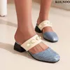 Slippers Kolnoo aankomst Handgemaakte damesblok hak patchwork lederen zomer sexy sandalen avond mode mode prom schoenen