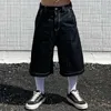 Heren shorts Hip Hop Pocket geborduurde brief bedrukte jeans voor heren zomer retro ultra wide been denim knie pantsL2404