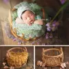 Netting nyfödd fotografering rekvisita flicka runda vinstockar vävda korg baby fotografering stol bebe poser säng studio fotografie tillbehör