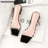 Slippers Summer Transparent Block Heel Shoes Outdoor Sliders Moda Sepatu Wanita Moda Mujer 2024 Buty