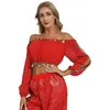 Stage Wear Womens Belly Dance Performance Tops lovertjes kralen Split Long Puff Sleeve Crop Top Halloween Theme Party Carnival Costumes