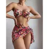 Nowy strój kąpielowy seksowny bikini trzyczęściowy gaza spódnicy stroju kąpielowego bikini szyja wiszące kwiatowy strój kąpielowy