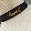 Personalised Embroidered Name Boater Hat Summer Sun Wide Brim Embroidery Ladies Custom Monogram Straw Fedora 240423