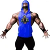 Herrtankstoppar varumärke gym Kläder Mens Bodybuilding Hooded Top Cotton Sleeveless Vest Sweatshirt Fitness Workout Sportwear Man