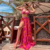 Printed High Waist Split Swimsuit and Umbrella Skirt Suit Ruffled Strap Bikini 240416