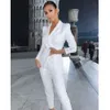 Women Evening Sexy Dresses Simple Suits White Blazer V Neck Double Breasted Formal Office Outfit Lady Pants Suit 2 Pieces Prom Party Gowns (Jacket+Pants) (Jacket+)