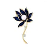 Broches Broche de lotus bleu émail pour femmes élégant perle de fleur corsage épingle or couleurs de bijoux accessoires de fête