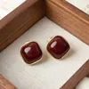 Backs Earrings Fashionable Elegant Heart Shaped Ear Clip French Style Vintage Wine Red Square On Without Piercing For Women Party