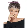 Nouvelle mode graduelle argenté gris féminin à cheveux courte perruque inclinée frange à haute température en soie
