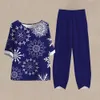 Pantalon de deux pièces pour femmes Fashion Snowflake imprimé en deux pièces Sents de femmes Out-Slve Sweatshirt Half Half Swe