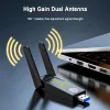 Adapter 1300Mbps WiFi USB 3.0 Adapter 802.11AX Dual Band 2.4G/5GHz Wireless WiFi Dongle Network Card RTL7612 for Win 10/11 PC